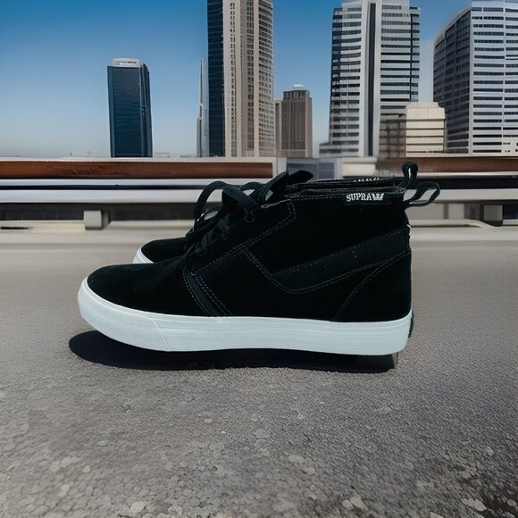Supra Shoes Mens 10 Black & White Suede Leather MMVI Kensington Skate Sneakers - Picture 2 of 13